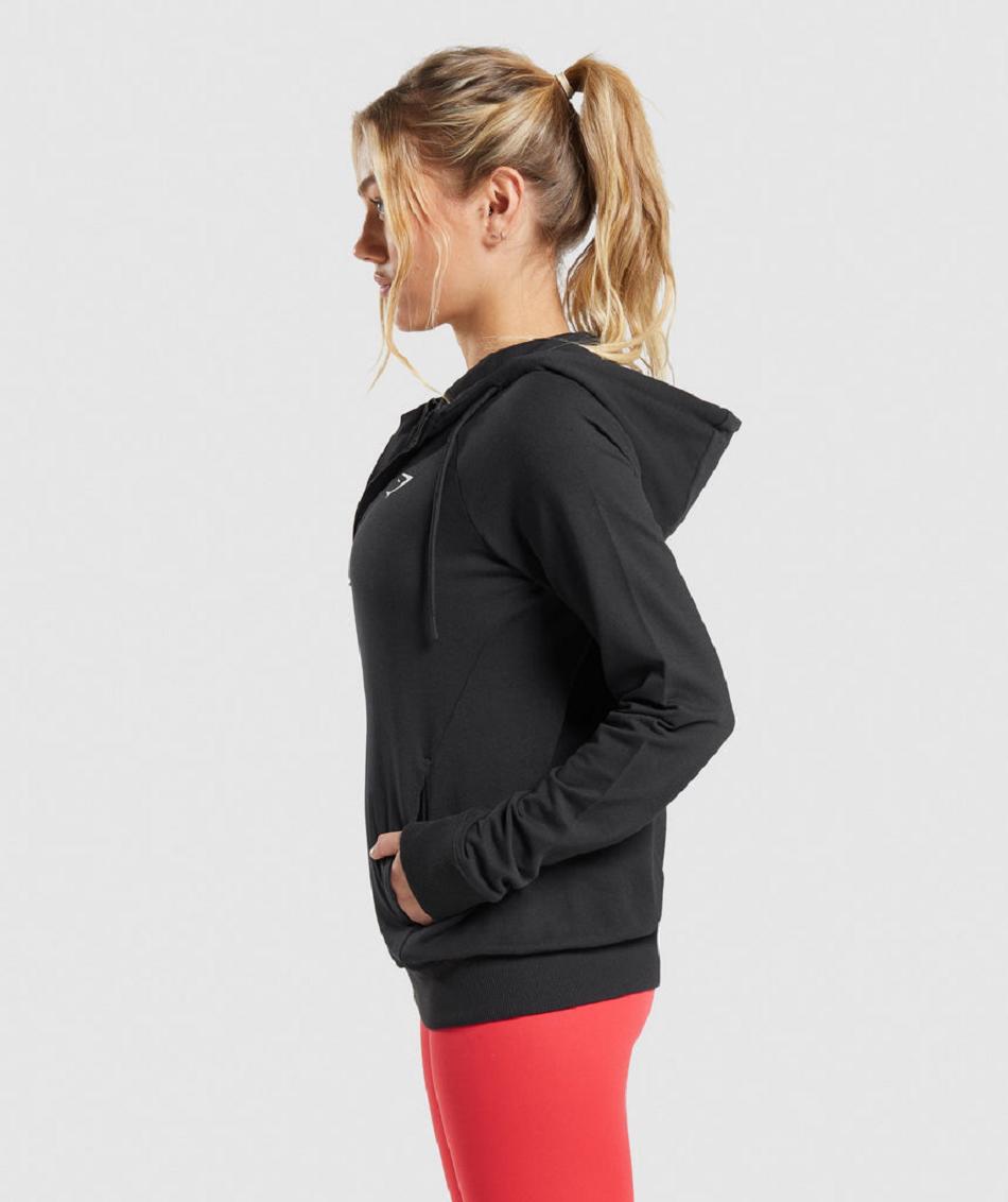 Bluzy Z Kapturem Damskie Gymshark Treningowe Zip Czarne | PL 2744JPQ